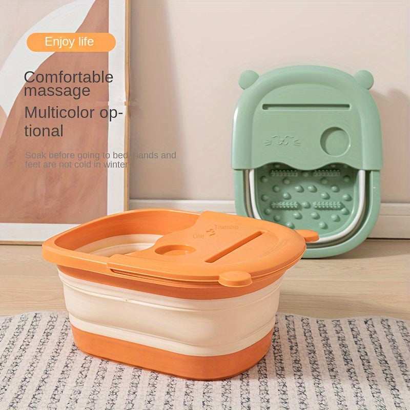 Baño de pies plegable con masajeador incorporado - Gran piscina de relajación, no necesita electricidad, diseño portátil para uso en el baño del hogar y en el spa, accesorio de autocuidado con cubierta interior naranja y cubierta de cojín suave, remojo d