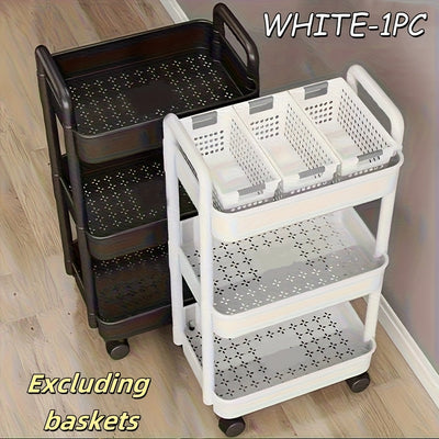 Carrito Organizador de Almacenamiento Multinivel con Ruedas - Plástico Duradero, Fácil de Mover, Sin Necesidad de Energía, Diseño Ahorra Espacio para Cocina, Baño y Dormitorio - Blanco, Organizador Doméstico | Diseño Minimalista | Apilable