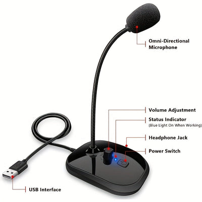Microfono de cuello de cisne para escritorio, enchufar y listo, compatible con computadoras portátiles y PC, ideal para transmisiones en vivo, cantar, juegos, chats, videollamadas, actuaciones en fiestas y micrófonos de estudio para discursos