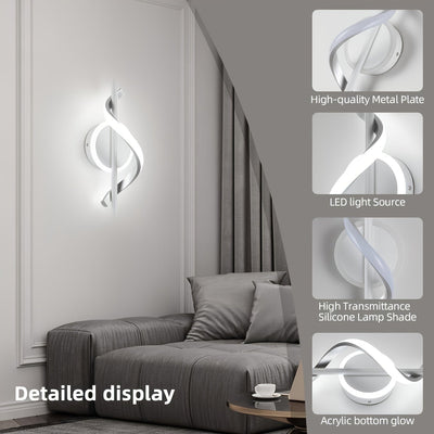 Arandela Espiral Moderna | Iluminación LED de 12W | Pantalla Acrílica en Blanco Frío y Negro | Montaje Semiempotrado | Ideal para Dormitorio, Escaleras, Sala o Pasillo | Incluye Herramientas de Instalación | Diseño Contemporáneo, Iluminación para Pasillo