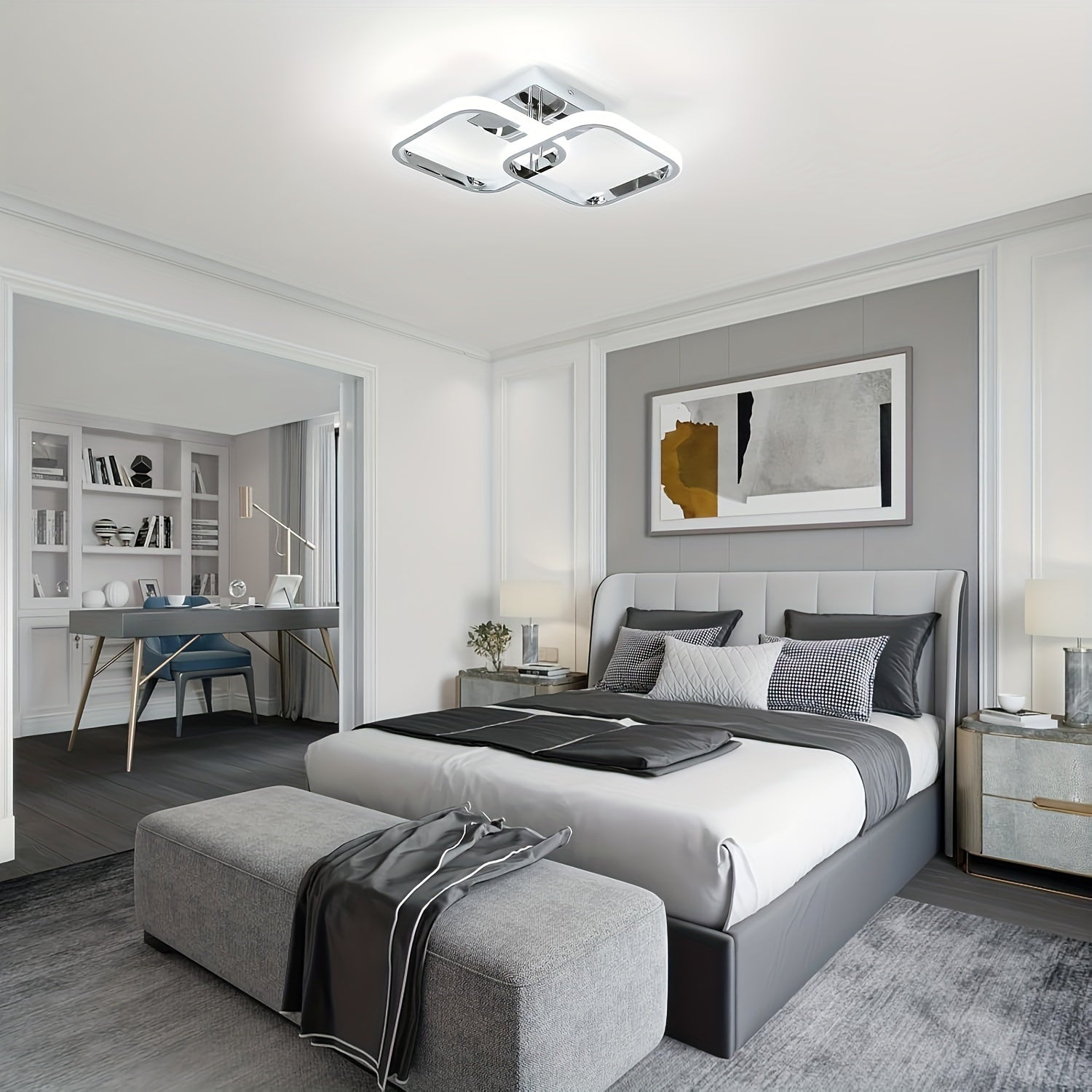 1 pieza de Luz de Techo LED Moderna - Metálica, Montaje Semi-Bajante, Aparato Desmontable, Incluye Herrajes de Instalación, No Requiere Batería, con Bombilla, 85V-265V, para Sala de Estar, Dormitorio, Isla de Cocina, Baño, Restaurantes, Cafeterías, Hotel