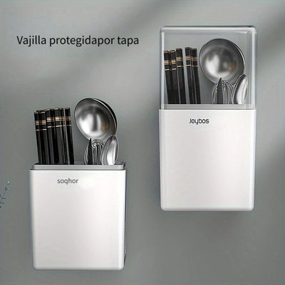 1 contenedor de plástico versátil para utensilios de cocina, con bandeja de goteo desmontable, ideal para guardar cubiertos, cucharas, tenedores y palillos en la encimera del hogar
