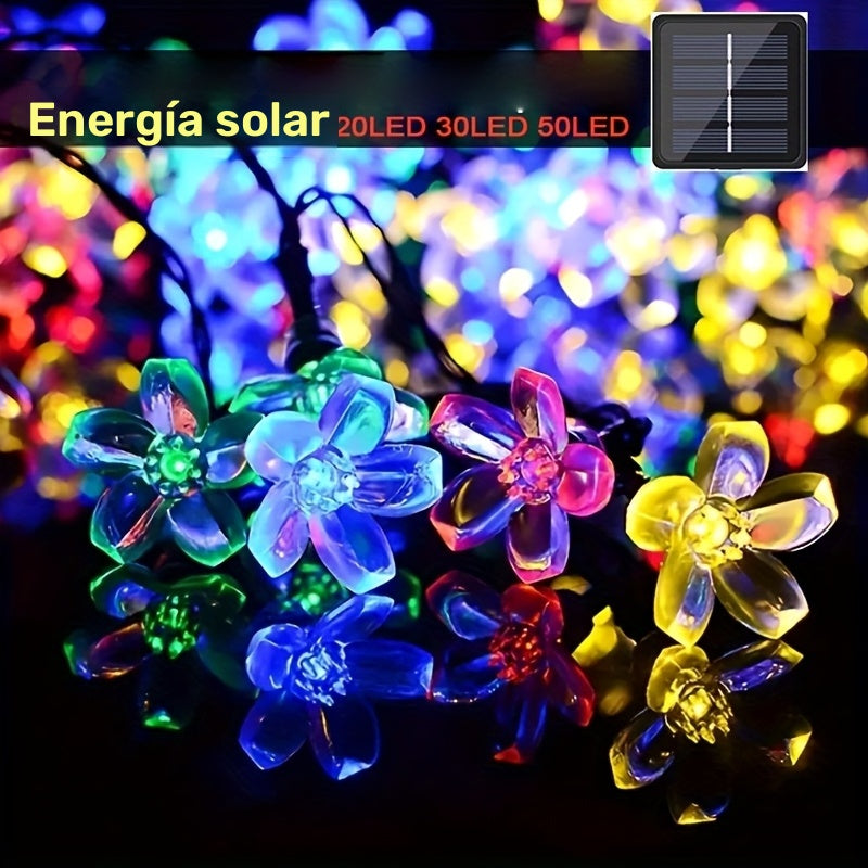 Luces solares de cerezo en cadena - Decoración LED colorida para exteriores, fiestas, bodas y festivales, 20/30/50 luces, 3W, batería de níquel, energía solar, luces para jardín
