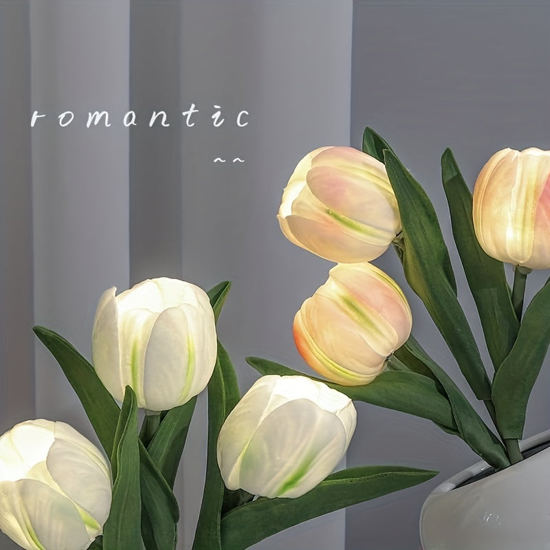 Luz Nocturna Romántica para Decorar, 1 pza Luz Nocturna LED de Simulación de Tulipán - Decoración Romántica para Jarrón - Adorno de Mesa para Sala de Estar, Dormitorio y Escritorio, Idea de Regalo Perfecta para el Día de la Madre - Mejora la Estética del