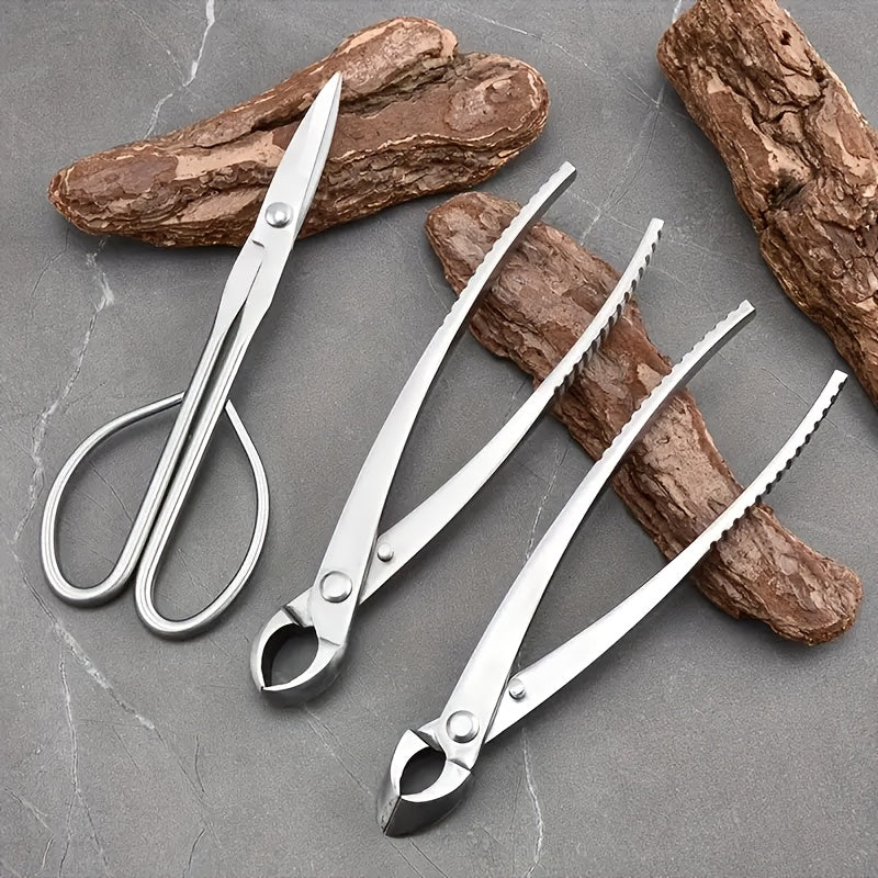 Juego de herramientas para bonsái de 3 piezas / Kit de herramientas para bonsái de acero aleado con tijeras de brotes individuales, incluyendo tijeras con mango de 210mm de largo / tijeras para ramas de 205mm / tijeras para nudos de 205mm (juego de 3 pie
