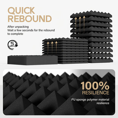 12/24pcs - TMJD MISS Paneles de Espuma Insonorizante en Forma de Pirámide, 5.08x30.48x30.48 cm - Azulejos de Cuña Acústicos de Alta Densidad para Aislamiento de Paredes de Estudio, Negro/Blanco/Gris - Incluye Cinta de Instalación, Aislamiento Acústico de