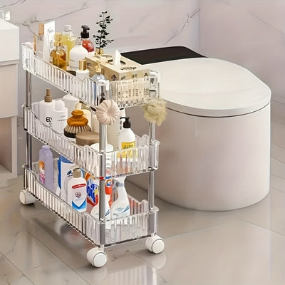 Carrito organizador rodante de 3 niveles con ruedas - Acrílico resistente y acero inoxidable, ideal para baño, cocina, oficina y espacios estrechos, disponible en 3 o 4 niveles, organizador de baño|Carrito blanco elegante|Isla de almacenamiento móvil, ca