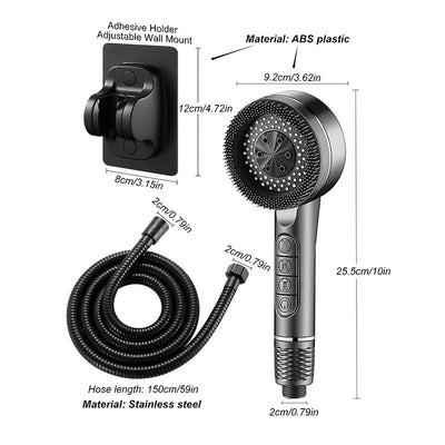 Cabezal de ducha portátil de alta presión con chorros ultra potentes, negro, PVC, incluye manguera de 1,5 m y soporte - Instalación fácil, no necesita electricidad, ideal para uso doméstico, accesorio de baño | Artículo práctico de baño | Cabezal de duch