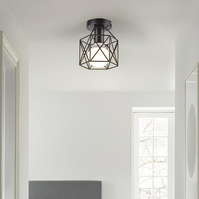 Lámpara de techo de hierro forjado nórdico - Base E27, montaje semienterrado, diseño minimalista moderno para pasillos, entradas, salas de estar y balcones - Sombrilla de lámpara de arte metálico rústico (bomba no incluida), iluminación de entradas, patr