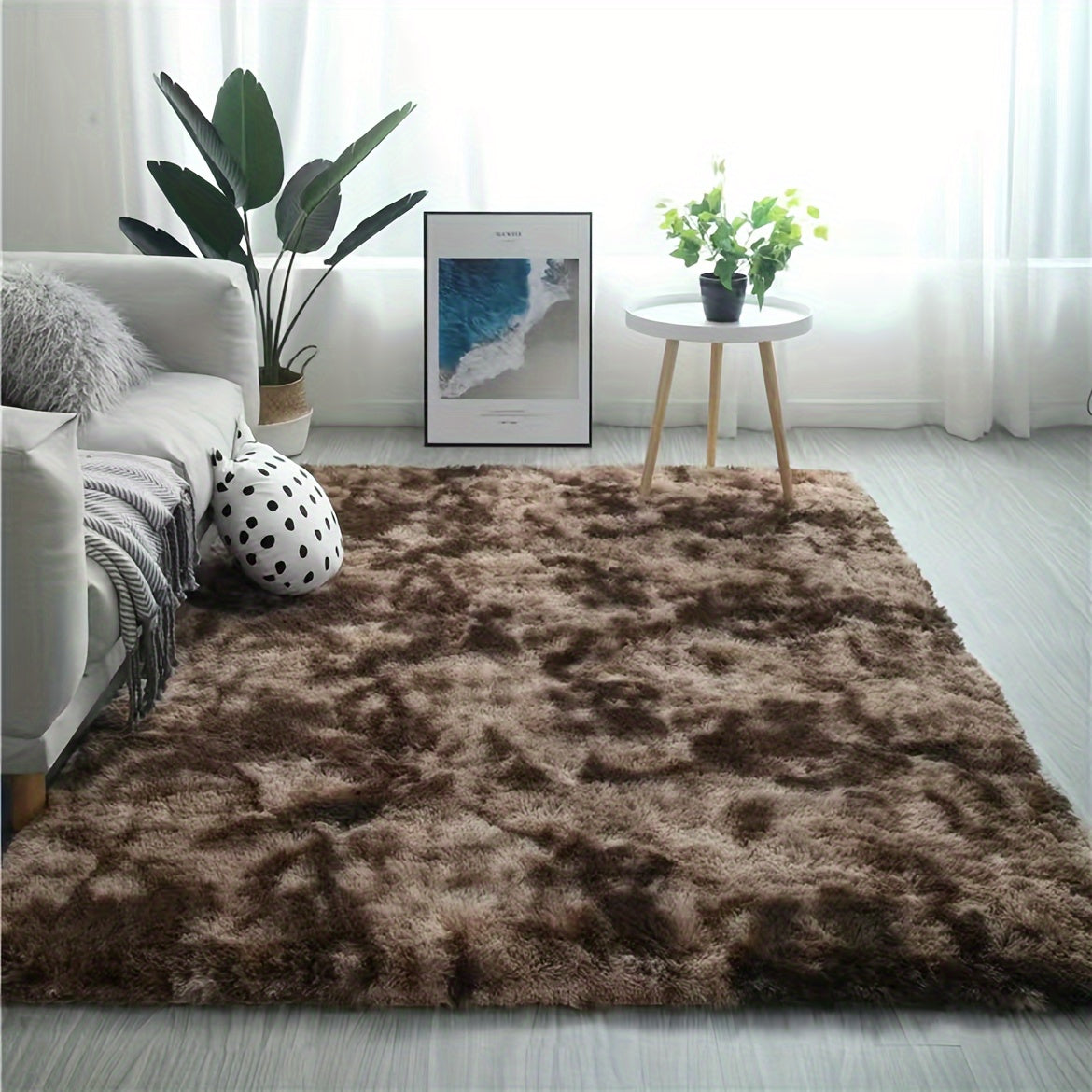 1pc Alfombra de Pelo Largo y Suave, Alfombra de Poliéster Antideslizante, Estilo Nórdico Luxuoso, con Limpieza en Seco Sólo, para Sala, Dormitorio, Estudio, Vestíbulo, Interior, Exterior, Decoración para el Hogar, Decoraciones Festivas