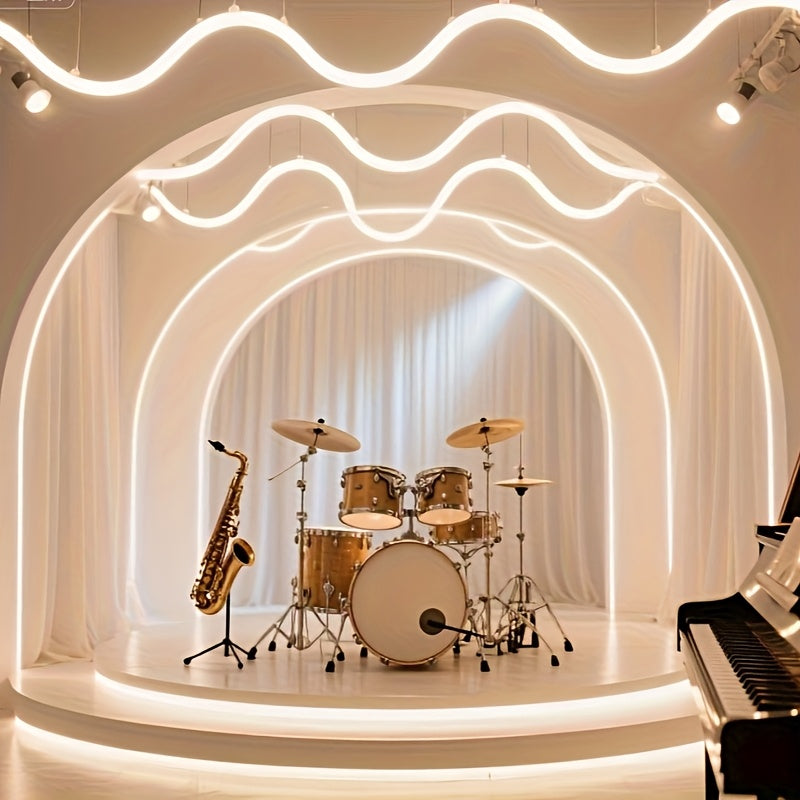 1pc Luces LED de Neón Creativas - Diseño Flexible Ondulado en Blanco Cálido y Multicolor con Alimentación USB para Hogar/Comercial, Sala, Bar, Escenario o Restaurante - Iluminación Ambiental Controlada por Botón, Decoración Acogedora, Fácil Instalación