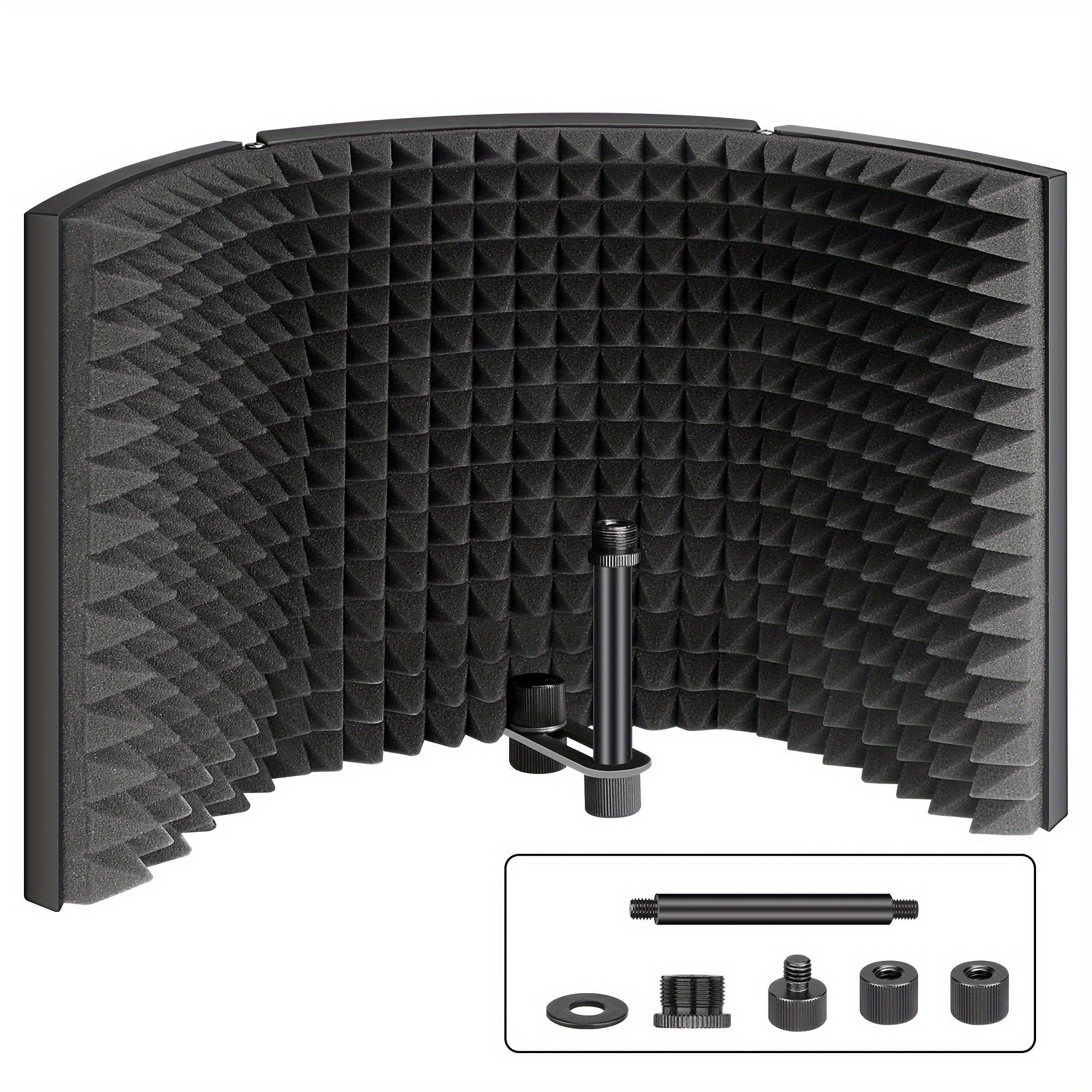 Escudo de Aislamiento de Micrófono de Estudio Profesional - Absorbente de Sonido de Espuma ABS Negra con Conector XLR, Soporte Ajustable y Soporte de Montaje para Grabación de Micrófono Condensador
