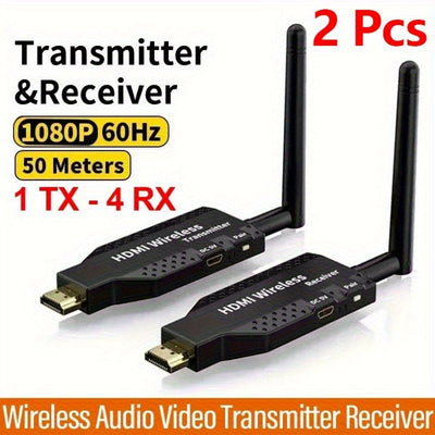Kit de Extensor sin varillas Portátil 1080P 60Hz Compatible con HDTV Transmisor y Receptor 1 TX a 4 RX Adaptador Stick Video Audio para TV, Cámara, Laptop PS4pcs a Proyector Monitor, Bajo Retardo con Antena Más Estable