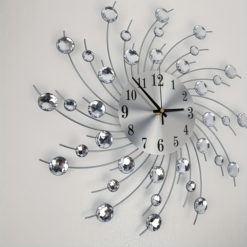 1 reloj de pared con diseño de noche estrellada - Reloj digital de metal silencioso con indicador de fase lunar, marco de metal redondo para decoración de sala de estar y comedor, funcionamiento con batería (AA no incluidas), decoración lunar