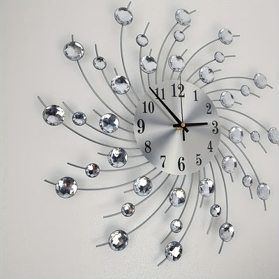 1 reloj de pared con diseño de noche estrellada - Reloj digital de metal silencioso con indicador de fase lunar, marco de metal redondo para decoración de sala de estar y comedor, funcionamiento con batería (AA no incluidas), decoración lunar