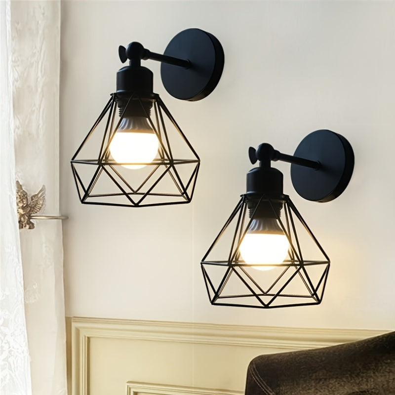 2 piezas de luces de pared ajustables de ángulo vintage rústico negras, base de bombilla E27, montaje semienterrado para sala de estar, escalera, pasillo, dormitorio y cabecera (bombillas no incluidas)