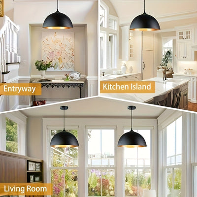 2 piezas de lámpara colgante retro negra estilo industrial dorado, iluminación comercial para centros comerciales, cafés, hoteles, adecuada para oficinas festivas, dormitorios, salones de fiestas, decoración navideña (bombillas no incluidas)