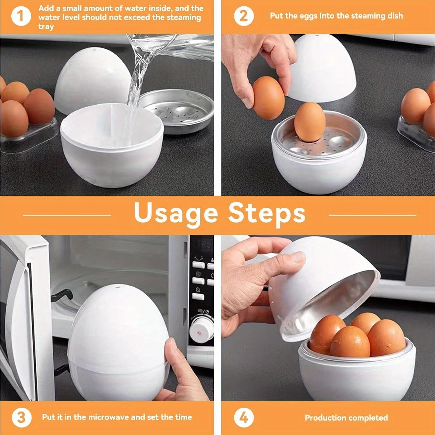 1 pieza de hervidor de huevos de aguas termales para casa, puede ser utilizado en el microondas para hervir 4 huevos al mismo tiempo, equipado con tapa selladora de rosca y separador para viajes en RV, hervidor portátil.