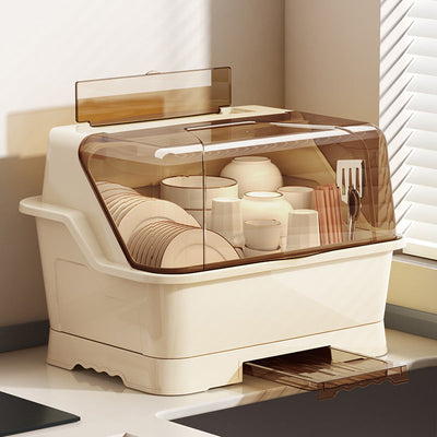 1 caja de almacenamiento de cocina de gran capacidad con tapa - A prueba de polvo, ideal para cubiertos, palillos, cuchillos, tenedores y especias - Organizador de plástico blanco para armarios y encimeras, solución de almacenamiento de cocina | Organiza