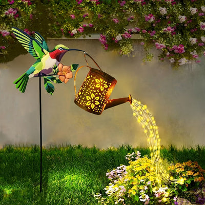 Luces solares para macetas de agua al aire libre, linternas de campamento LED con cadenas de luz fluida, colibríes de metal vintage adecuados para jardines, caminos y granjas, terrazas, perfectos para la atmósfera exterior de Halloween y Navidad, exquisi