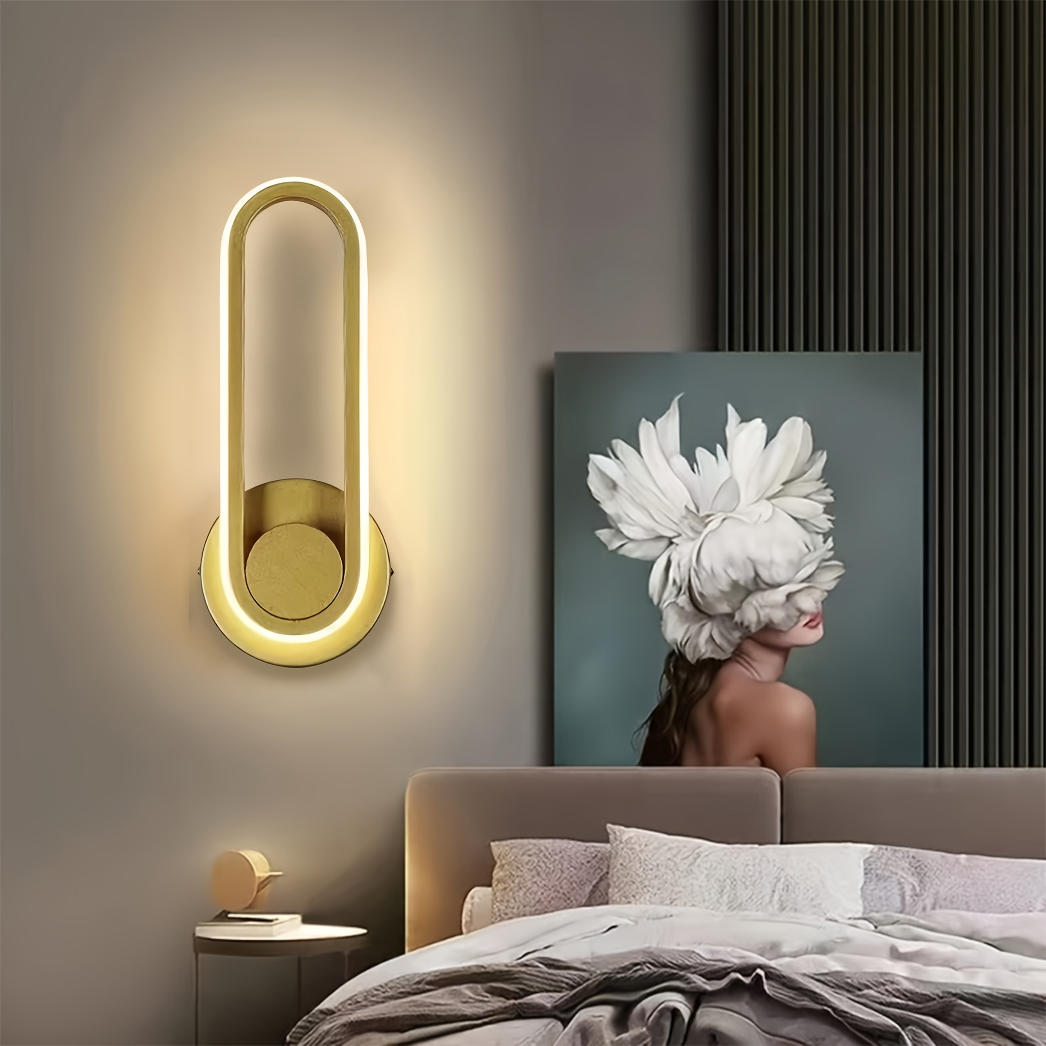 1 pieza de luz de tocador LED geométrica moderna, 3 colores ajustables con diseño dorado y alas blancas, montaje semienterrado, lámpara de pared desmontable, metal y acrílico, para dormitorio, porche, cocina, balcón, oficina, decoración de pared - Incluy