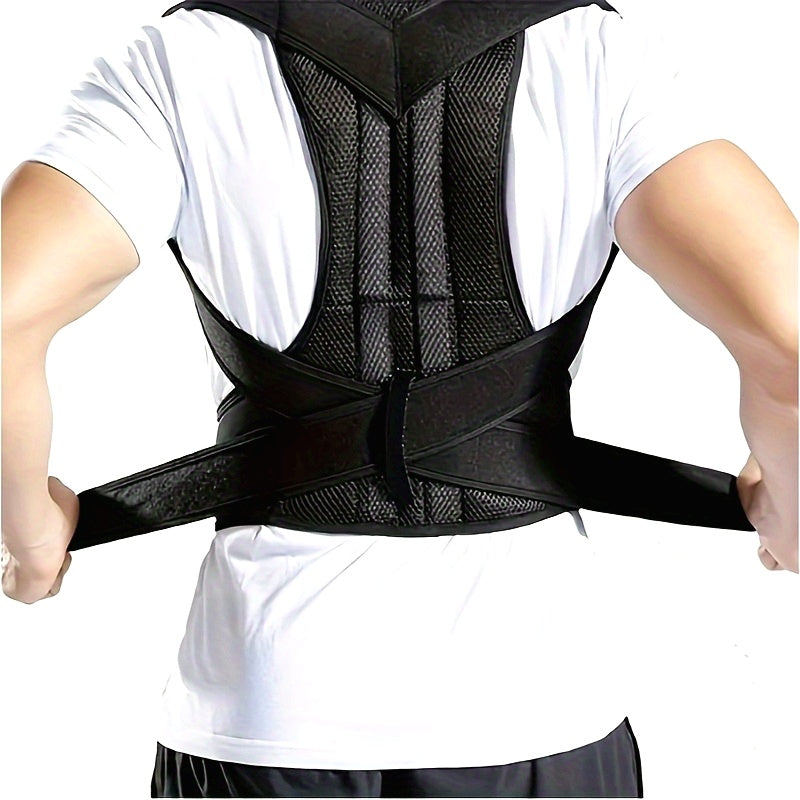 Faja de soporte para espalda, 1 unidad, color negro, ajustable, con correas para hombros y soporte lumbar, diseño ergonómico, cómoda y transpirable, material de poliéster