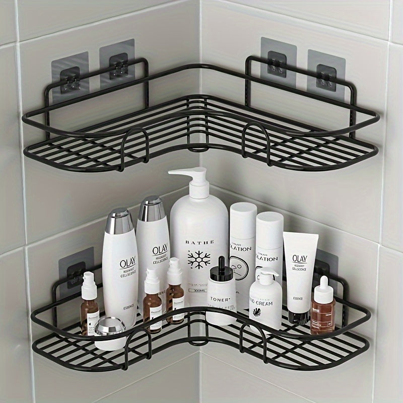 1 pieza de Esquina para Ducha en PVC que Ahorra Espacio - Organizador de Baño Montado en Pared sin Taladro para Champú, Acondicionador y Maquillaje - Anticorrosión, Fácil de Instalar, Sin Formaldehído, Acero Inoxidable, Estantes para la Ducha