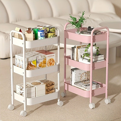Carrito de Almacenamiento Metálico de 2 Niveles con Ruedas – Organizador Duradero para Cocina, Baño y Dormitorio – Rosa, Blanco, Azul, Amarillo – Perfecto para Comestibles, Snacks y Artículos Esenciales del Hogar, Organizador de Casa|Carrito de Pie|Rueda
