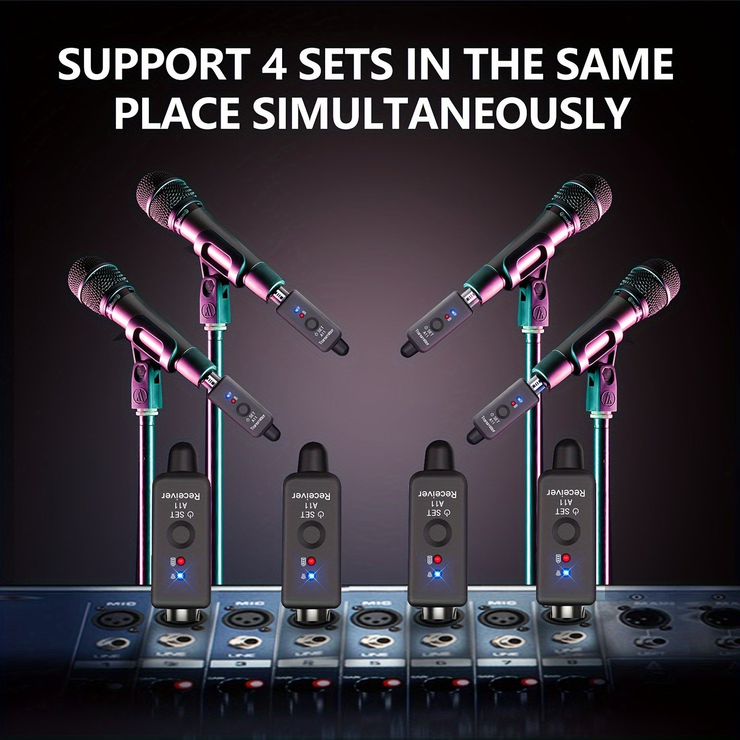Conjunto de transmisor y receptor de micrófono inalámbrico 2.4Ghz, sistema inalámbrico XLR con 2 transmisores, recargable por USB, carga tipo-C, batería, diseño compacto para actuaciones en vivo y grabación, sistema de micrófono inalámbrico, equipo de au