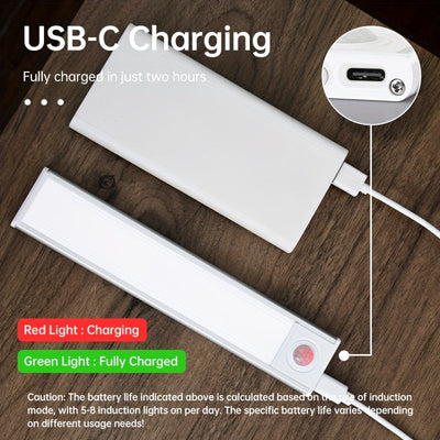 Barra de Luz Magnética Recargable con Sensor de Movimiento y LED para Armarios, Vestuarios y Más - Inalámbrica, Brillo y Color Ajustables, Alimentada por Batería, Diseño Elegante y Moderno, Longitudes Disponibles de 19.99cm/29.97cm/39.88cm/59.94cm