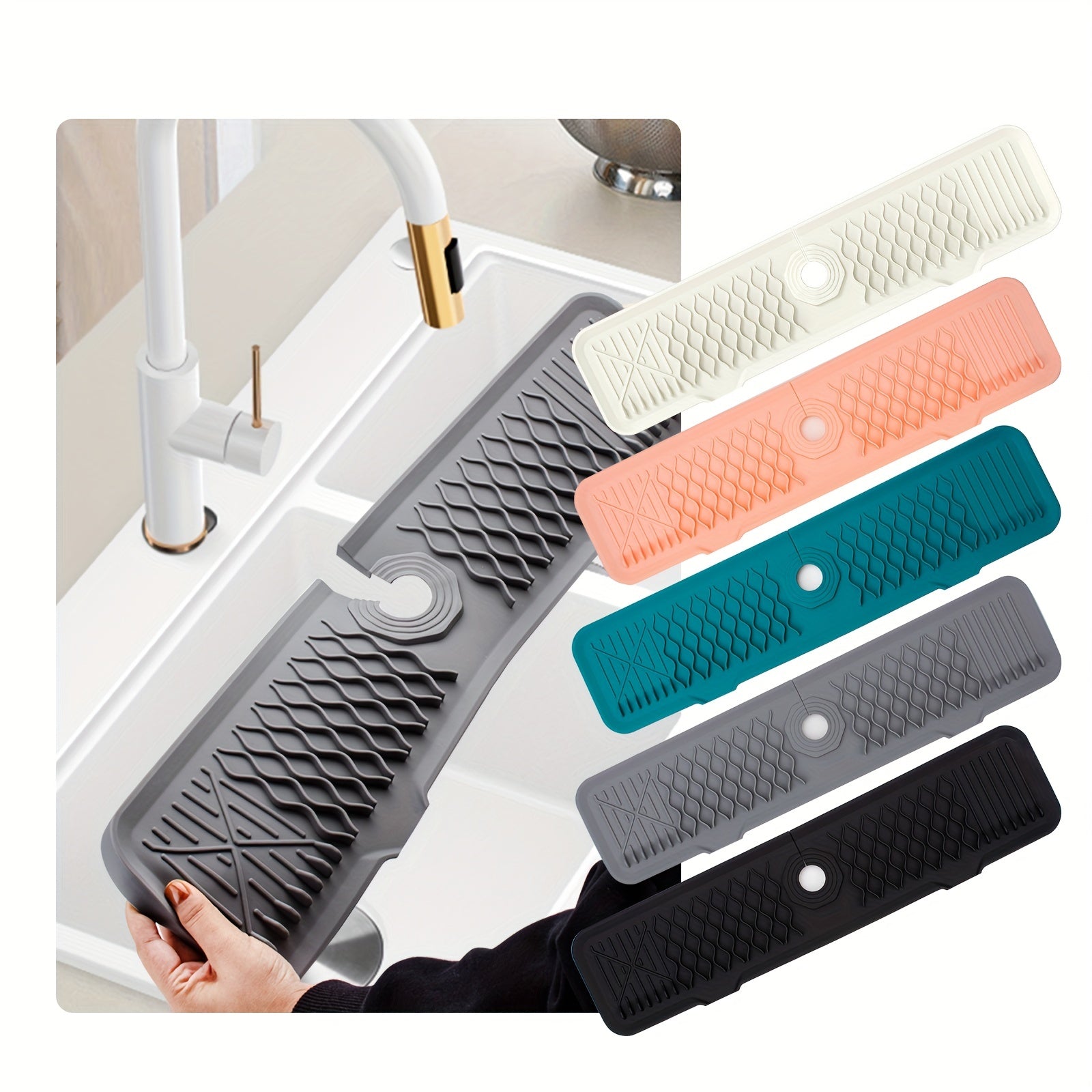 1 Protector de Salpicaduras para Grifo de Cocina de Silicona, 60.96x14.48 cm, Antisalpicadero, Fácil de Limpiar, Bordes Plegables, Secado Rápido, Apto para Cocina, Baño, Casa de Campo, RV, Accesorio de Cocina