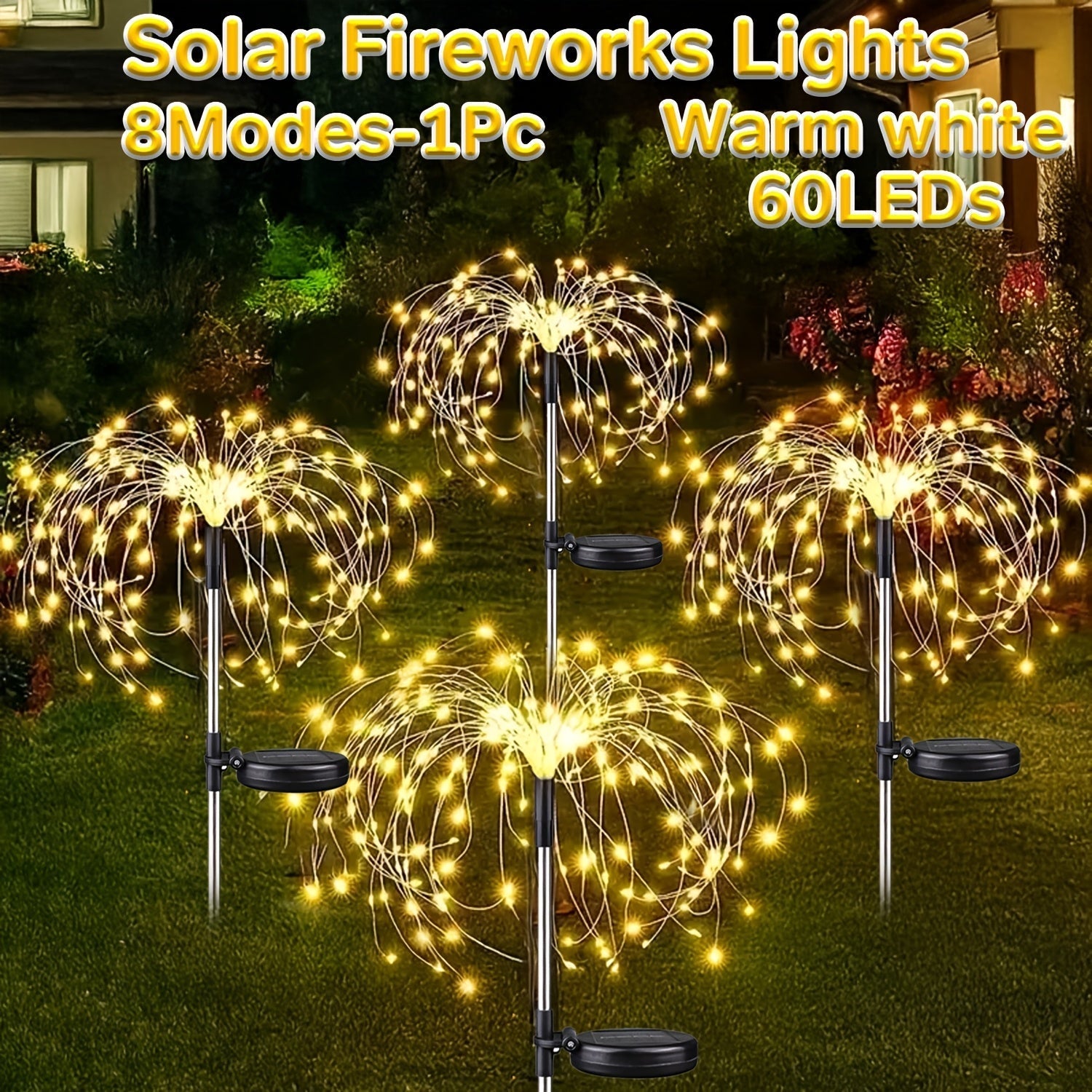 Luces solares de fuegos artificiales, luces solares para jardín con 8 modos, luces LED impermeables tipo bengala, estaca decorativa solar para exteriores, decoración de fiestas, patios y paisajismo