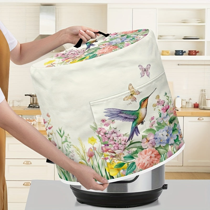 Funda antipolvo de poliéster para olla a presión eléctrica, olla arrocera, freidora de aire - Funda protectora con aislamiento de diseño de flores de colibrí con bolsillos para accesorios - Mantiene los electrodomésticos limpios y libres de polvo