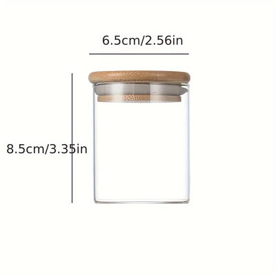 1 Juego de 4 frascos de vidrio para almacenamiento, fabricados con material transparente de alto borosilicato, con tapas de bambú selladas para almacenamiento de alimentos, contenedores de alimentos transparentes portátiles para té, granos de café, azúca