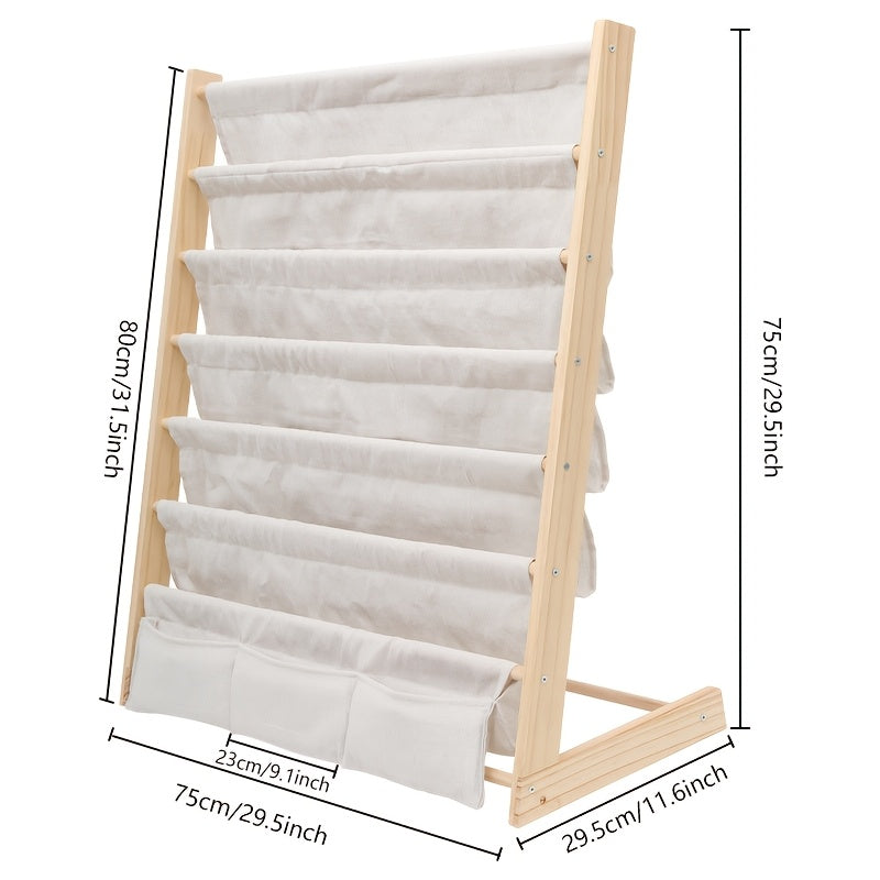 1pc Estantería Clásica de Madera Multinivel con Almacenamiento de Tela - Organizador Versátil para Libros, Revistas, Archivos | Ideal para Estudio, Dormitorio, Decoración de Oficina | No Necesita Energía
