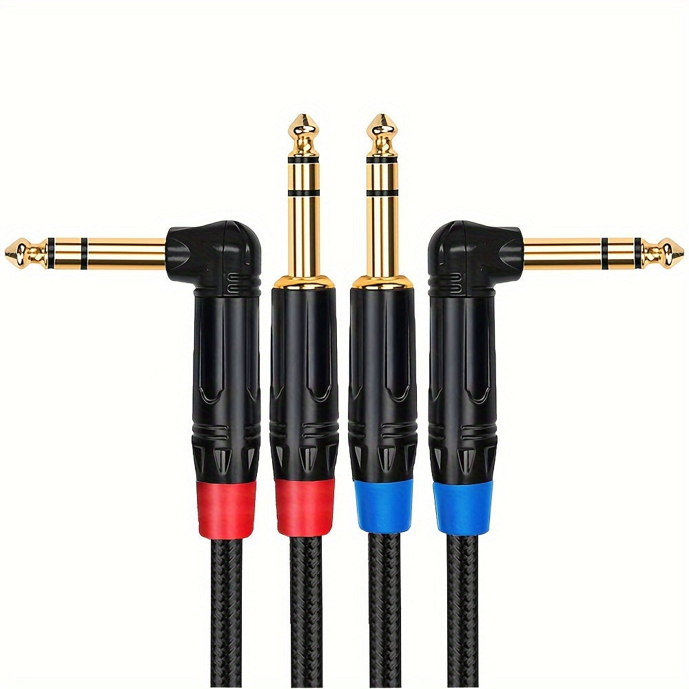 2pcs Cable de Instrumento TRS de Alta Calidad de 1/4 Pulgada - Ángulo Recto y Recto Macho a Macho Interconexión de Audio Estéreo, Jack de 6.35mm Chapado en Oro para Sonido Cristalino - Compatible con Bajo, Teclado, Mezclador, Amplificador - Duradero, Fle