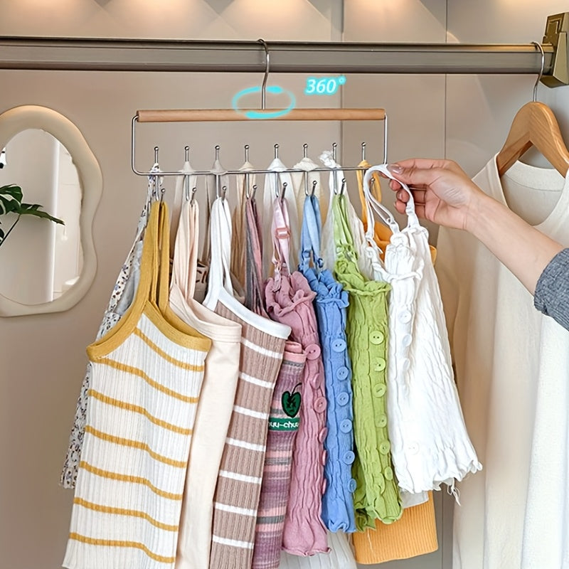 1 pieza de organizador de sombreros de madera versátil con ganchos - Ideal para gorras, cinturones, corbatas y almacenamiento de accesorios - Solución de armario que ahorra espacio para el hogar, dormitorio o exhibición en tiendas, organizador de ropa