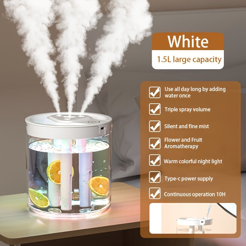 1pc 3-Outlet Humidificador Silencioso de Niebla con USB - Alta Capacidad, Estética Moderna, Perfecto para Uso en Dormitorio y Oficina, Diseño de Escritorio, Humidificador de Dormitorio | Humidificador Elegante | Funcionamiento Suave, Humidificador para e