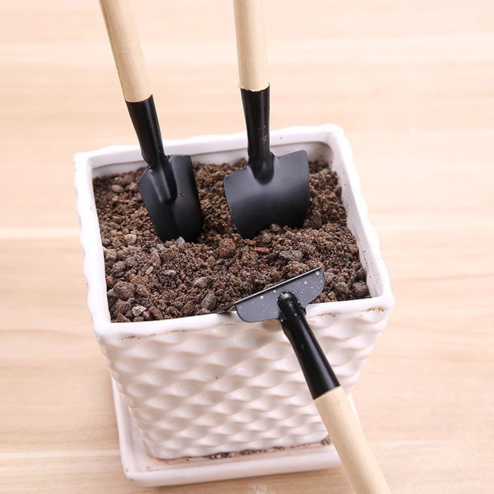 Juego de Herramientas de Jardinería de 3 Piezas: Pala, Cuchara Pequeña para Exteriores, Agarre Ligero y Cómodo, Ideal para Plantar Verduras y Suculentas con Rastrillo
