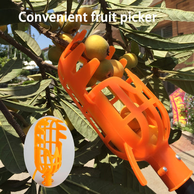Herramienta Recogedora de Frutas Telescópica Naranja y Amarilla con Garras para Nísperos, Ciruelas y Yangmei - Cosecha en Altitudes Elevadas, Sin Batería Necesaria, Diseño Duradero de Metal