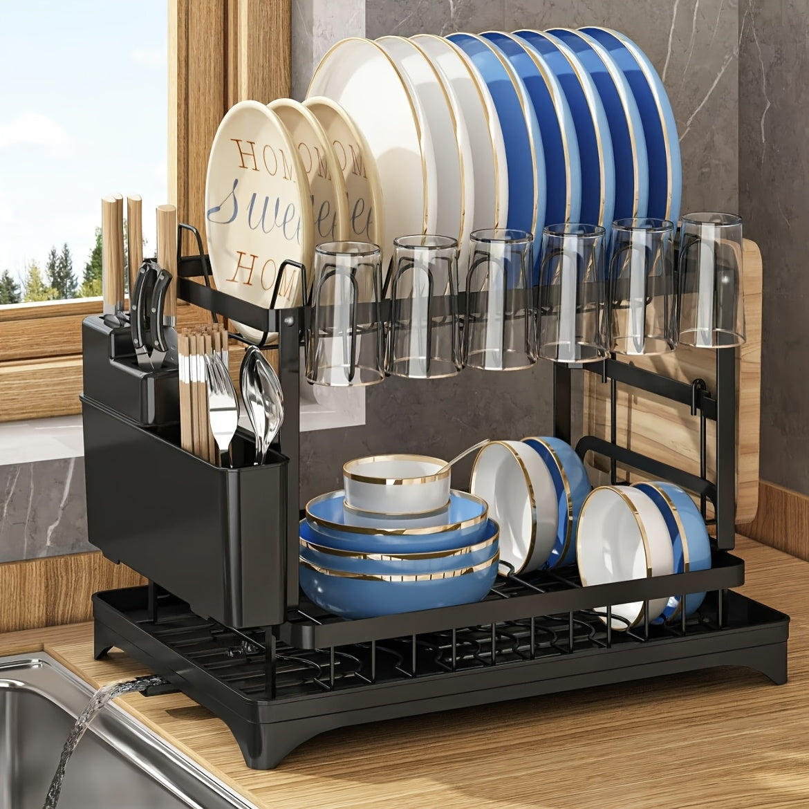 Soporte Multifuncional para Tazones y Palillos de Acero Inoxidable 304, Estilo Minimalista Moderno, Gran Capacidad, Almacenamiento Inteligente de Utensilios