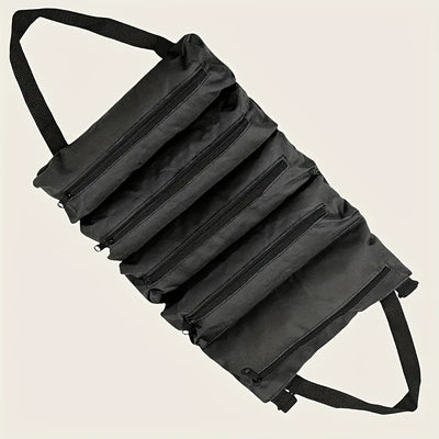 Bolsa de herramientas multiusos resistente - Caja de herramientas con cremallera amplia y múltiples compartimentos para camping, jardinería y entusiastas de bricolaje - Tela negra, lavable en máquina, equipo de camping y accesorios, almacenamiento organi