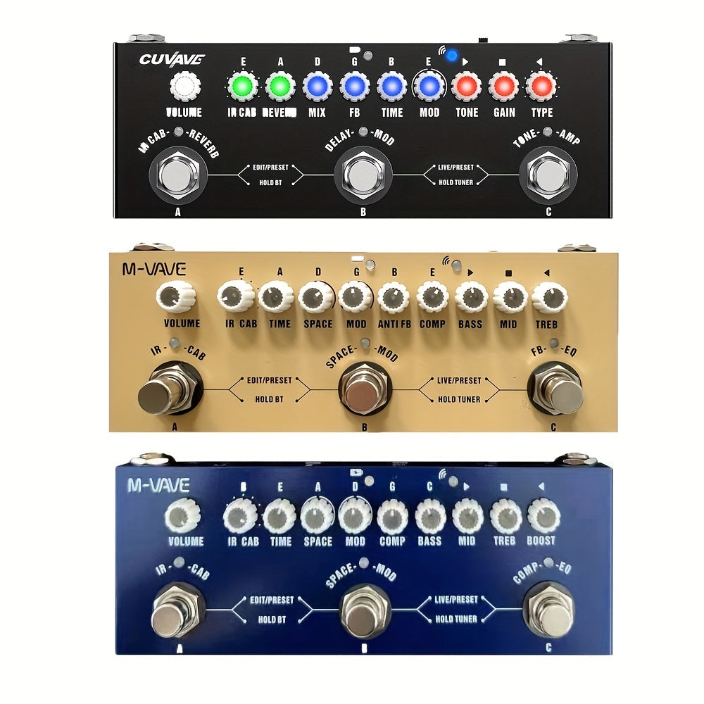 Pedal de Guitarra Portátil 3-en-1 M-VAVE - Procesador de Efectos Multifuncional Recargable por USB para Guitarras Eléctricas, Bajo y Acústicas - Construcción Duradera de Hierro con Perillas Codificadas por Colores, True Bypass y Pantalla LCD, Pedal de Mú