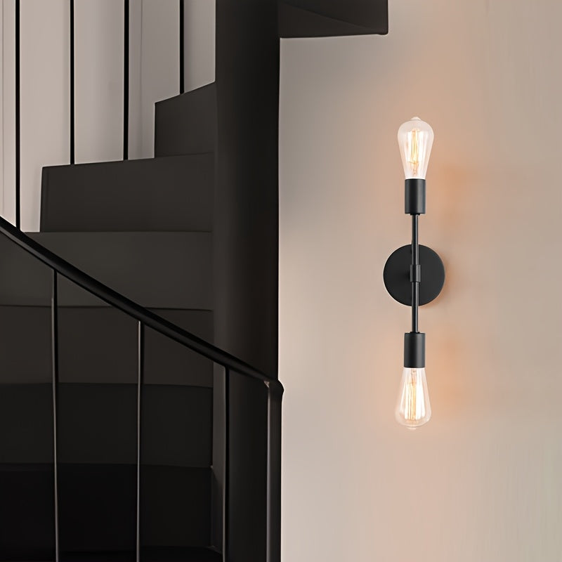Lámpara de pared moderna y minimalista con base E27 para 2 focos, estilo vintage rústico, ideal para sala, dormitorio, habitación, mesita de noche, baño, pasillo y escaleras (focos no incluidos)