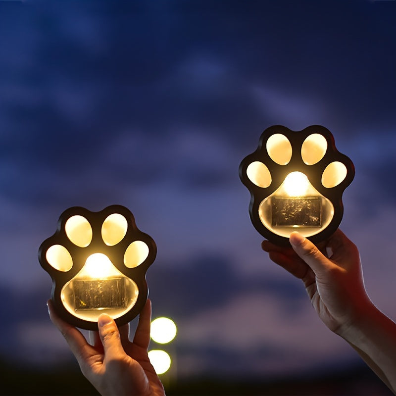 4 Piezas de Luces Solares para Tierra, Escalones y Pasos Decorativos con Forma de Huella de Gato, Adecuadas para Jardín, Césped o Balcón
