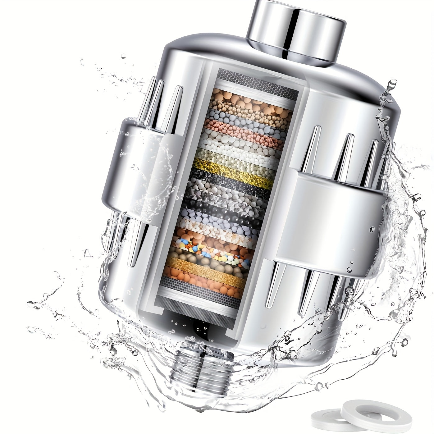 1pz Cabezal de Ducha con Filtro de Agua de 20 Niveles - Sistema de Filtración Multietapa Duradero en ABS Elimina Cloro, Metales Pesados y Olores, Diseño de Alta Presión, Instalación Fácil Color Beis Claro para un Cabello Saludable