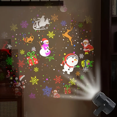 1 proyector LED navideño giratorio con diseños de Santa Claus, copos de nieve y motivos festivos, alimentado por USB, decoración para habitación, fiestas, celebraciones y ambiente navideño, iluminación versátil para interiores
