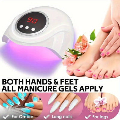 Secador de uñas LED profesional con sensor de movimiento y temporizador de infrarrojos automático - 24 LED de luz dual, lámpara de curado rápido alimentada por USB, adecuada para manos/pies, 3 modos de temporización (30s/60s/90s), pantalla LCD, diseño de