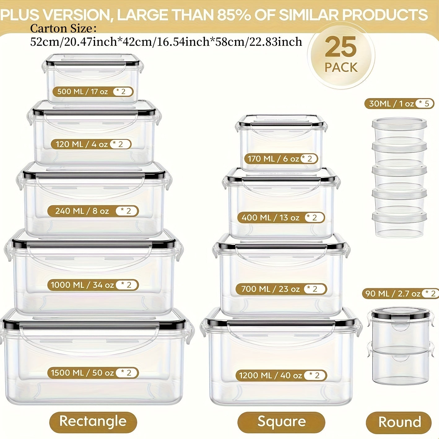 6/40/50 piezas de Contenedores para Almacenamiento de Comida con Tapas (20/25 Contenedores & 6/20/25 Tapa), Recipientes Herméticos Reutilizables para Preparación de Comidas, Contenedores de Cocina de Plástico con Etiquetas y Bolígrafo