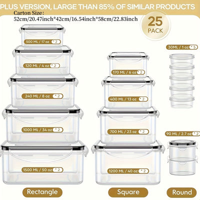 6/40/50 piezas de Contenedores para Almacenamiento de Comida con Tapas (20/25 Contenedores & 6/20/25 Tapa), Recipientes Herméticos Reutilizables para Preparación de Comidas, Contenedores de Cocina de Plástico con Etiquetas y Bolígrafo